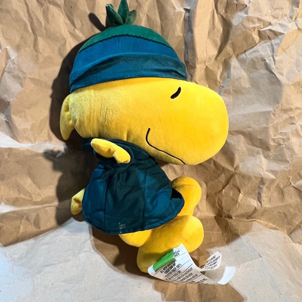 Peanuts Woodstock Large Plush Yellow Bird Teal Winter Quilted Jacket Beanie Hat